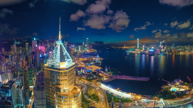 1080P, skyscrapers, Causeway Bay, night city, Bay, Hong Kong, panorama
