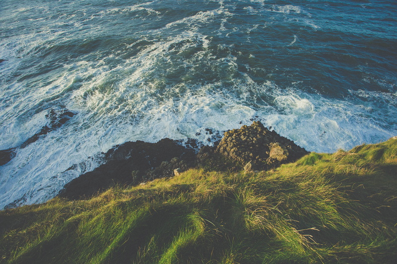 sunset, rock - object, landscape, ocean, land, day, film, high angle view, united kingdom, sea, see, sky, rocky coastline, rock, scenics - nature, tranquility