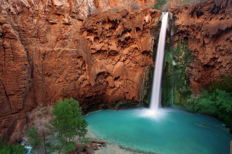 Hava-sui Falls, Havasupai Indian Reservation, river, waterfall, Grand Canyon, nature, 1080P, mountains, Arizona