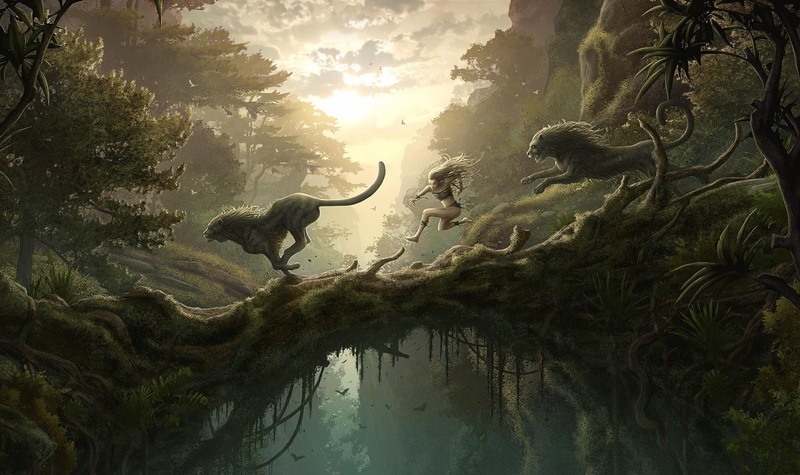 tropical Rainforest, nature, sunlight, animals in the wild, forest, tropical Climate, asia, 1080P, plant, tree, jungle, two, day, scenics, fantasy, lions