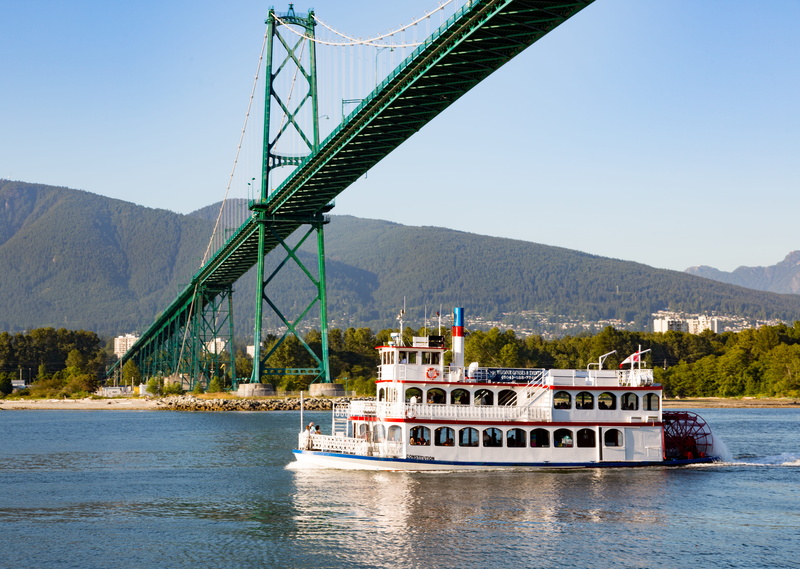 bridge - man made structure, river, transportation, mountain, built structure, clear sky, no people, water, beauty in nature, lions gate bridge, mode of transportation