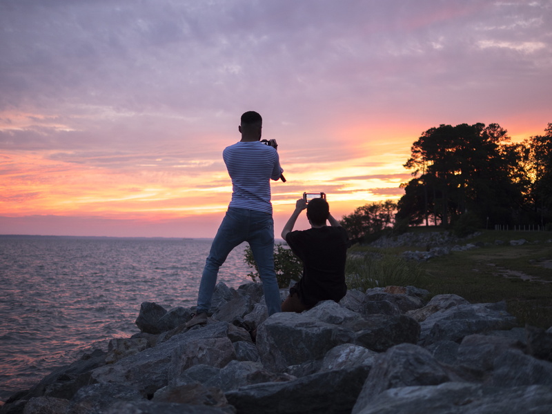 5K, solid, forest, nature, water, sunset, rock, rocks, newport news, outdoors, lake, clouds, sea, real people, horizon over water, trees, sunrise, men