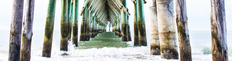 ocean, water, outdoors, united states, fishing pier, north topsail beach, beauty in nature, atlantic, green, colonnade, trunk, land, winter, covering, tranquility