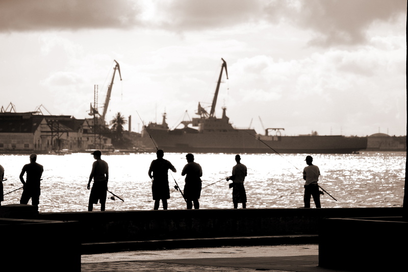 transportation, angler, pier, architecture, sky, port, mode of transportation, fish, built structure, outdoors, 5K, nature, body, group of people, cuba