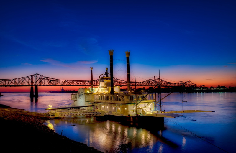 dusk, connection, silhouette, natchez, sunset, transportation, panorama, tourism, bridge - man made structure, night, gambling, america, illuminated, mood
