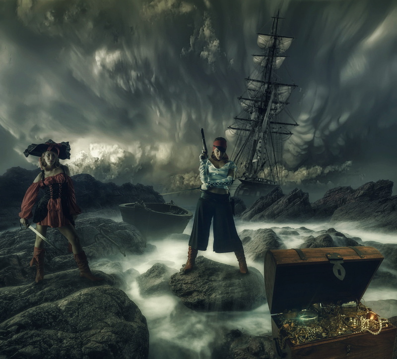 girl, nature, people, sky, adult, treasures, cloud - sky, full length, 2K, digital composite, fear, sea, day, storm, outdoors, mountain, tree, island