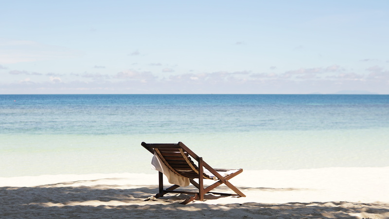 horizon, scenics - nature, coast, horizon over water, no people, lounger, summer, tranquility, empty, sunchair, coastline, idyllic, tranquil scene, shore