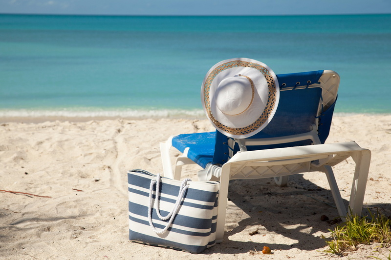 beach, summer, hat, sea, nature, sunlounger, handbag, 5K