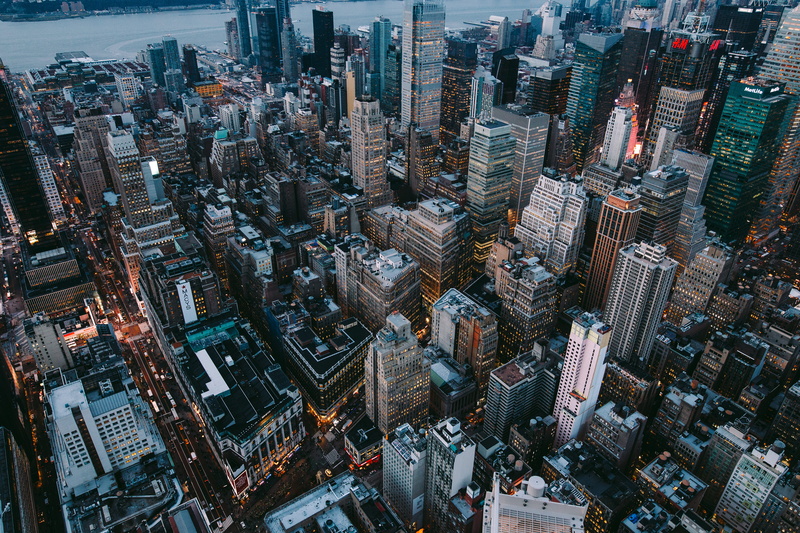 dusk, aerial, photography, architecture, city view, aerial view, urban skyline, apartment, building, modern, manhatten, street, building exterior, susnet