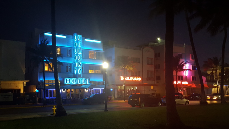 no people, light, road, hotel, motor vehicle, miami, united states, lighting equipment, night, architecture, city life, text, street, sign, communication