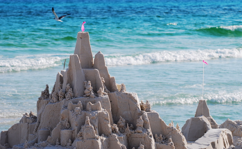 sea, water, art and craft, outdoors, flag, wave, Sandcastle, Nature, creativity, land, Seagrove, Florida, day, focus on foreground, motion, white, rock - object