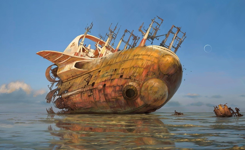 nautical Vessel, 1080P, wreck, rusty, blue, ship, debris, stranding, old, wrenched, nature, sea, travel, sky, water, transportation, abandoned, tranquility