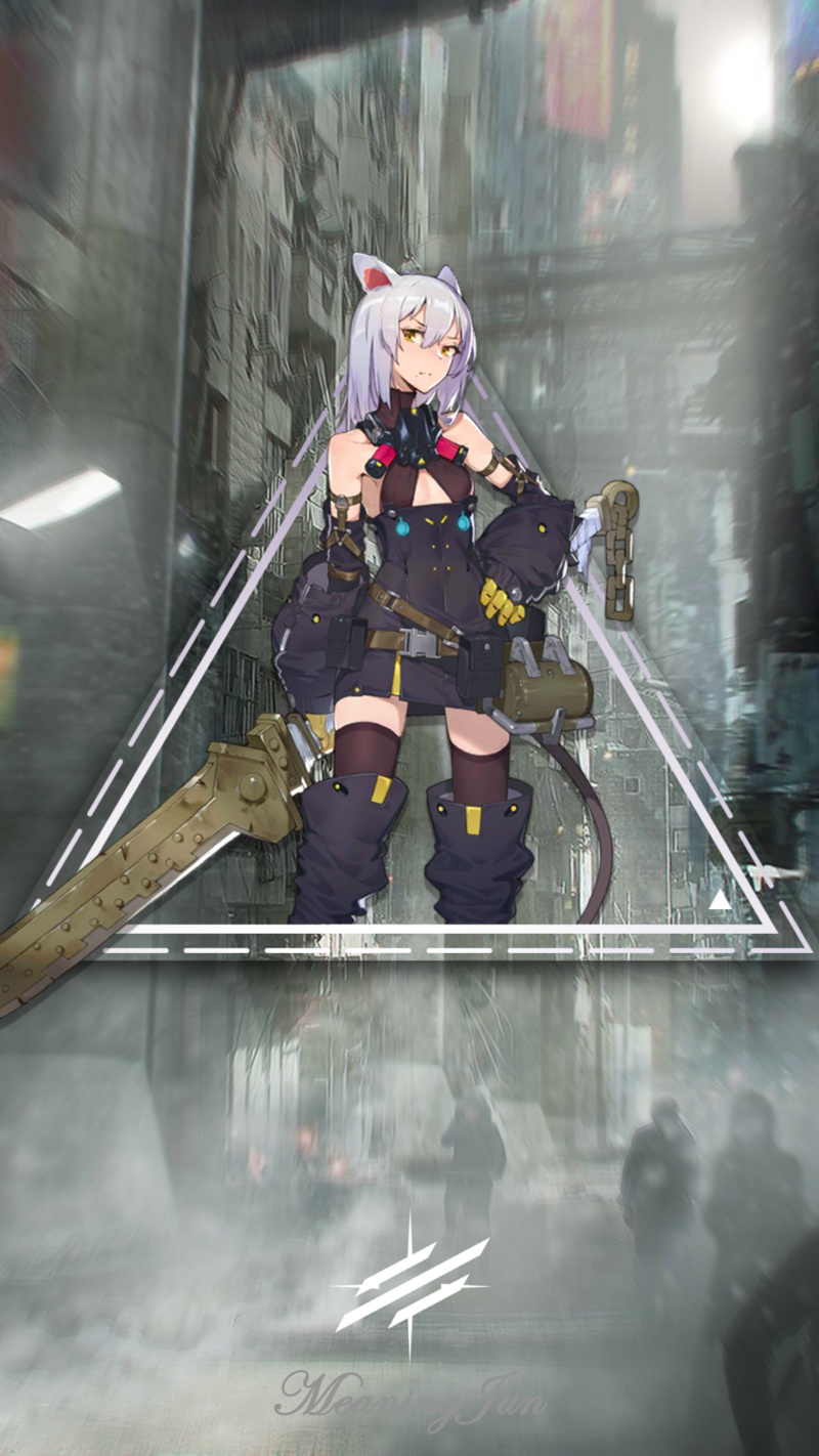digital art, cat ears, picture-in-picture, city, Scavenger(Arknights), thigh-highs, anime girls, street, anime, warrior girls, futuristic city, 1080P