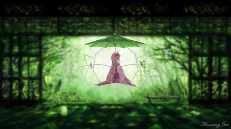 anime girls, anime, MeaningJun, 2D, parasol, 2K, picture-in-picture, long hair, Japanese clothes, Yakumo Yukari