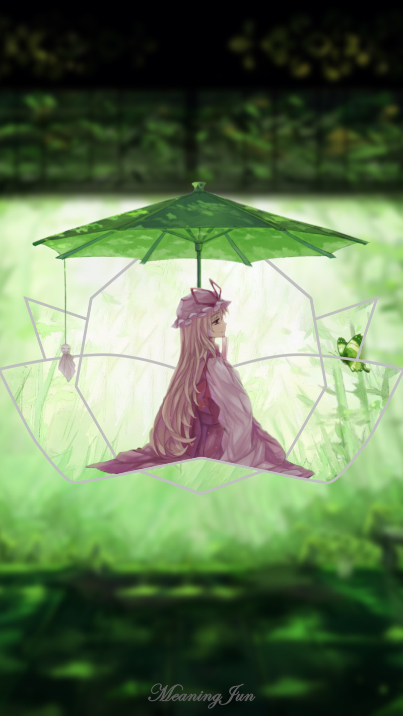 anime, Yakumo Yukari, Japanese clothes, MeaningJun, anime girls, 1080P, parasol, picture-in-picture, long hair, 2D