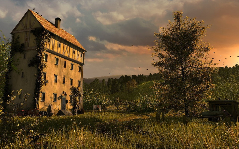 sunlight, plant, village, non-Urban Scene, beige, meadow, trees, spooky, autumn, rural Scene, land, yard, residential district, built Structure, sky, old-fashioned