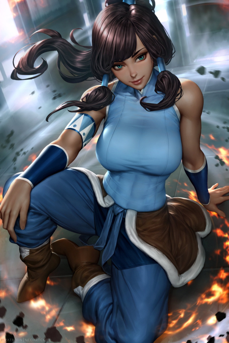 artwork, fictional character, NeoArtCorE (artist), Nickelodeon, 2K, looking at viewer, animated series, blue eyes, Korra, drawing, illustration, brunette