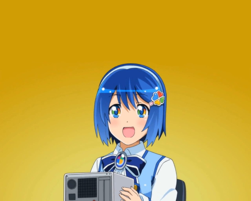 girl, robot, yellow, indoors, character, one person, communication, cut out, equipment, female, yellow background, shock, costume, surprise, blue, emotion