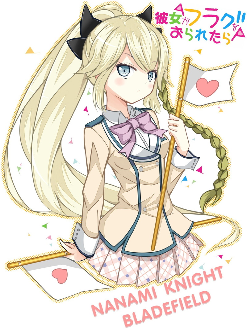 kanojo ga flag wo oraretara anime girls nanami knight bladefield, white background, male likeness, art and craft, close-up, text, 1080P, human representation
