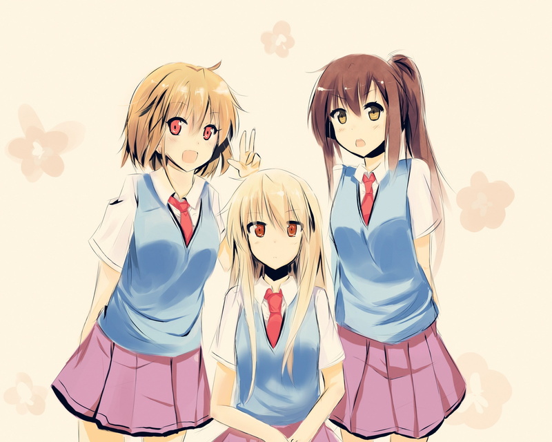 2K, friendship, girls, Kamiigusa Misaki, schoolgirl, two people, adult, school uniform, fashion, white background, Sakurasou no Pet na Kanojo, Aoyama Nanami