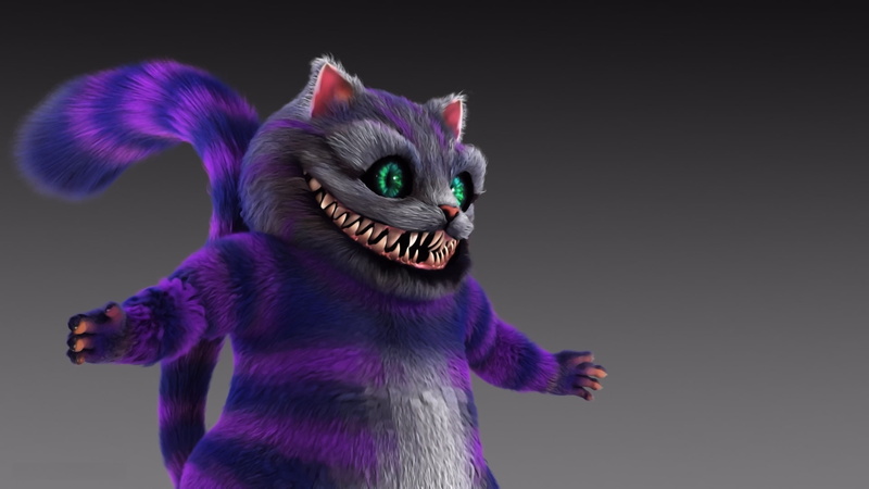 art, Cheshire cat, look, green eyes, 1080P, fangs, grin, rendering