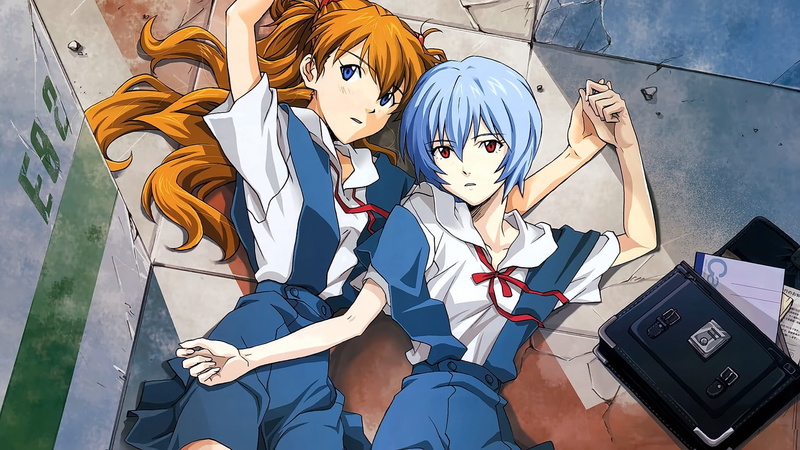 technology, red eyes, Neon Genesis Evangelion, sunlight, school uniform, long hair, female likeness, human representation, anime girls, outdoors, people
