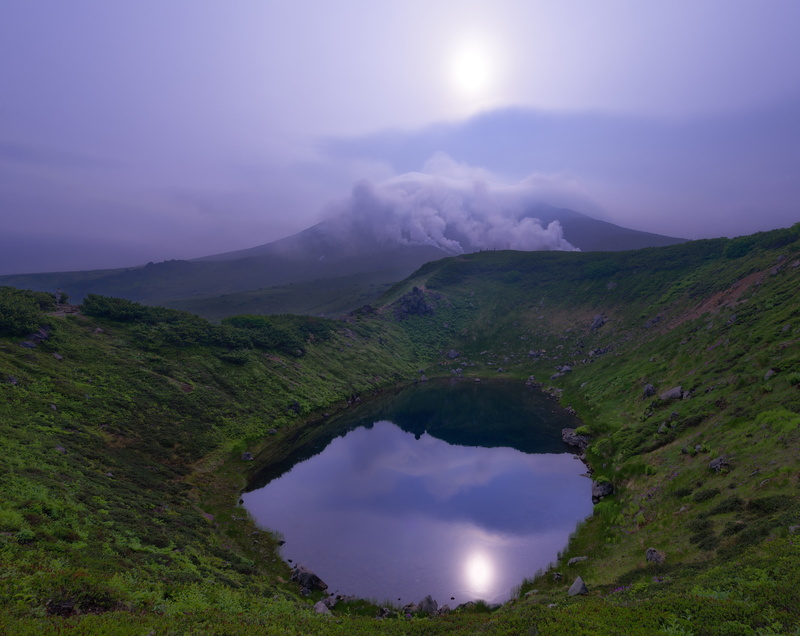 hokkaidoprefecture, mount, hokkaido, Water, Hazy, asahidake, non-urban scene, grass, Asia, no people, Reflection, green color, plant, kamikawagun, cloud - sky