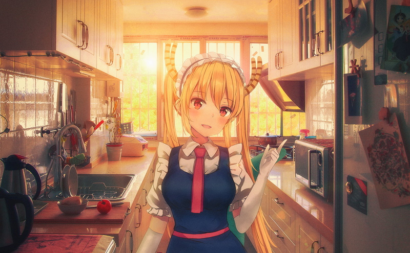 dragon girl, maid outfit, Kobayashi-san Chi no Maid Dragon, anime_irl, anime girls, anime, 2K, Tooru(Kobayashi-san Chi no Maid Dragon)