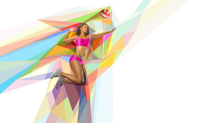 jump, the ball, low poly, volleyball player, 4K, volleyball