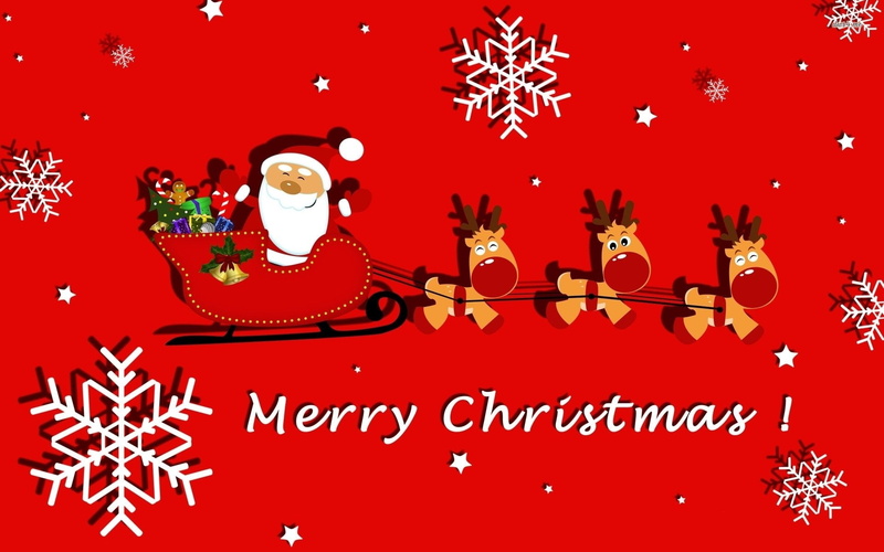 Christmas, 1080P, Red, Sleigh, Snowflake, Merry Christmas, Santa Claus, Reindeer, Holiday