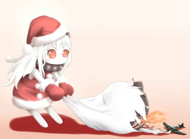 christmas, ocean, gloves, Pink, Northern, Santa, Evandragon, collection, Costume, Red Eyes, Hime, 720P, aircraft, kantai, hat