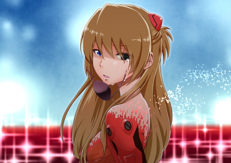 lights, mouth, open, 1080P, eyepatch, eyes, blue, tears, evangelion, long, neon, genesis, bodysuits, brunettes, anime, girls, plugsuit, hair, langley