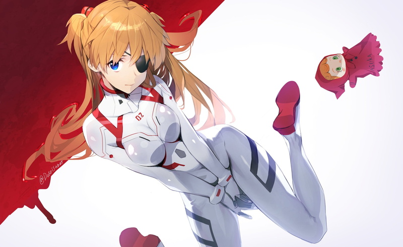 eyepatches, doll, anime girls, plugsuit, blue eyes, Neon Genesis Evangelion, 2K, redhead, Asuka Langley Soryu