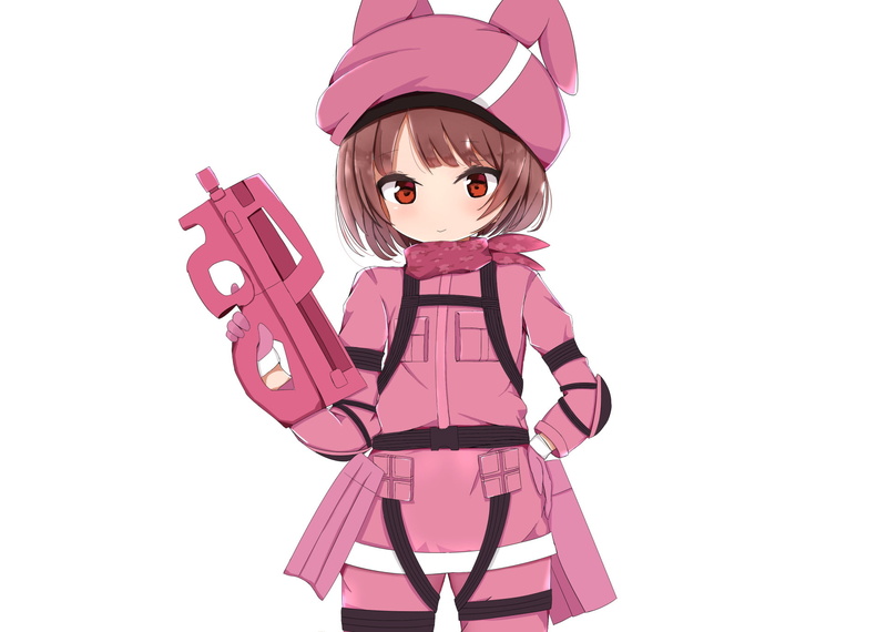 1080P, white background, childhood, one person, offspring, helmet, girls, cut out, women, Karen Kohiruimaki, toy, indoors, hairstyle, Sword Art Online Alternative: Gun Gale Online