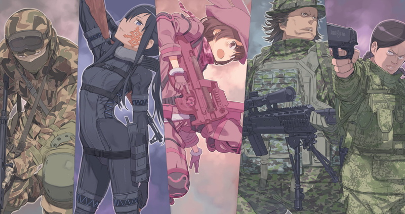1080P, Sword Art Online Alternative: Gun Gale Online, clothing, adult, three quarter length, group, day, Sword Art Online, aggression, LLENN (Sword Art Online)