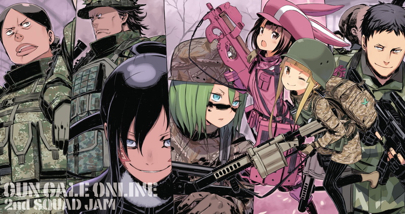 indoors, standing, weapon, adult, young men, people, young adult, Karen Kohiruimaki, portrait, Goushi Asougi, uniform, music, real people, Sword Art Online Alternative: Gun Gale Online