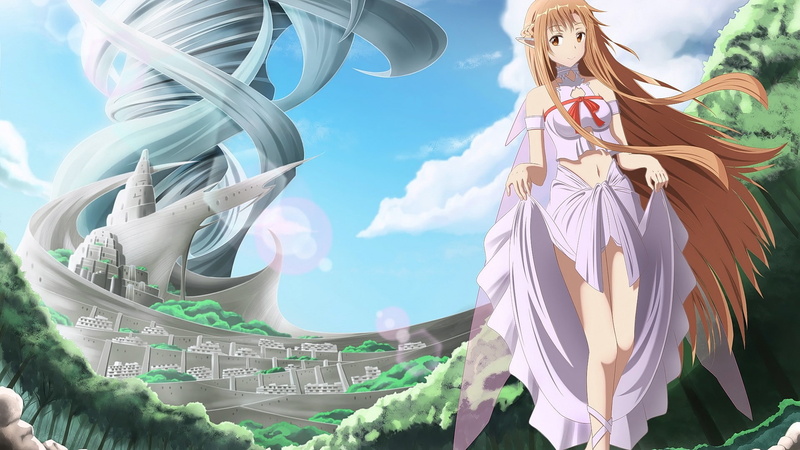looking at viewer, brunette, Sword Art Online, smiling, 1080P, long hair, anime girls, anime, brown eyes, Yuuki Asuna