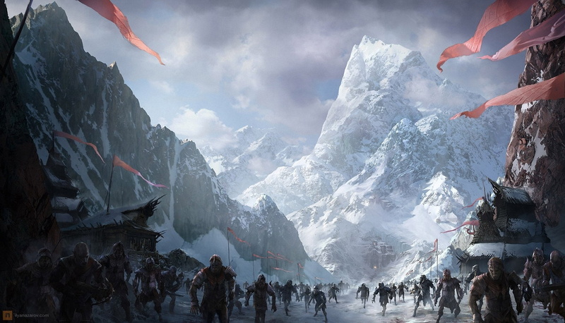 painting, Orc, monster, 1080P, warrior, artwork, Kotr, mountains, lord, rings