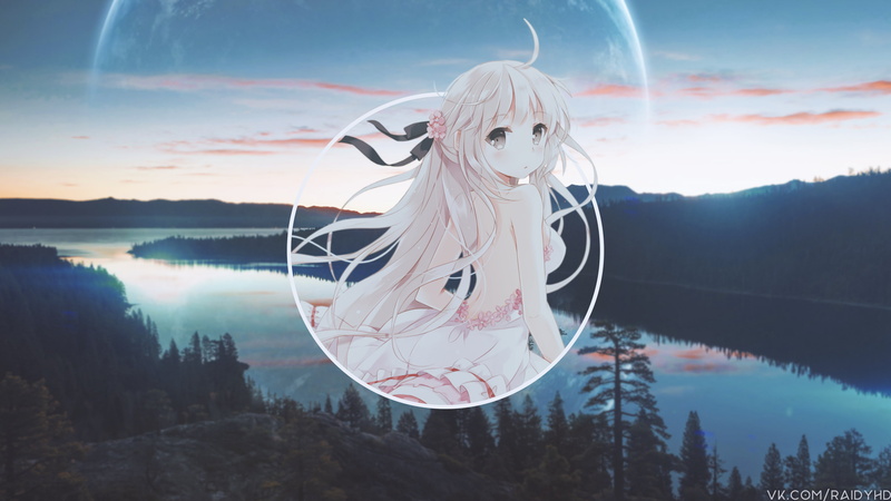 land, non-urban scene, tranquility, cloud - sky, reflection, scenics - nature, anime, tree, anime girls, picture-in-picture, water, plant, no people, day