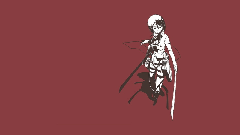 red, 1080P, simple background, Shingeki no Kyojin, Mikasa Ackerman