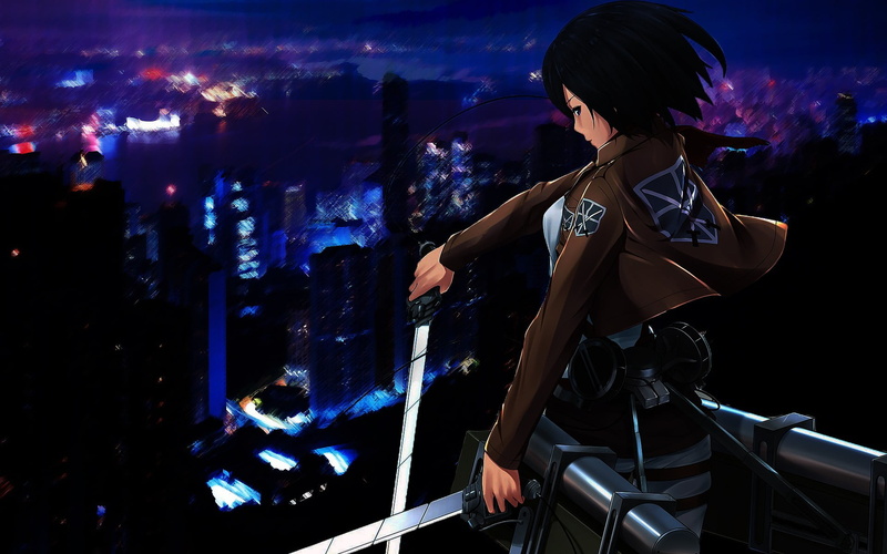 architecture, standing, one person, beautiful woman, adult, fantasy art, young adult, outdoors, city, young women, night, hairstyle, Shingeki no Kyojin