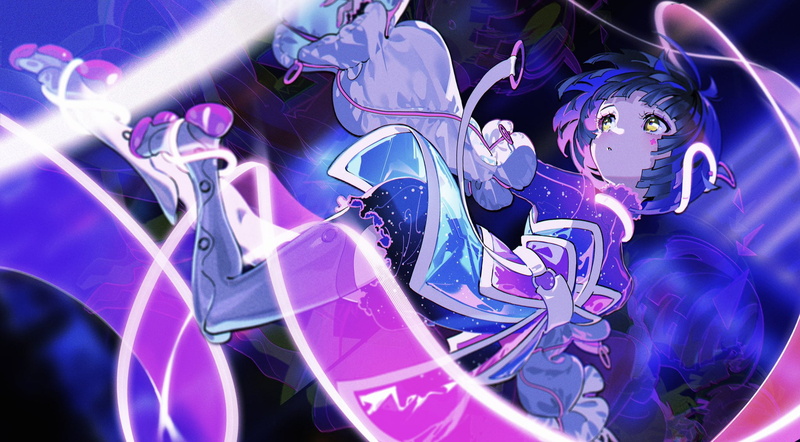 1080P, short hair, neon lights, necklace, yoneyama mai, anime girls, blue hair, ribbons, neon, yellow eyes, looking away, anime