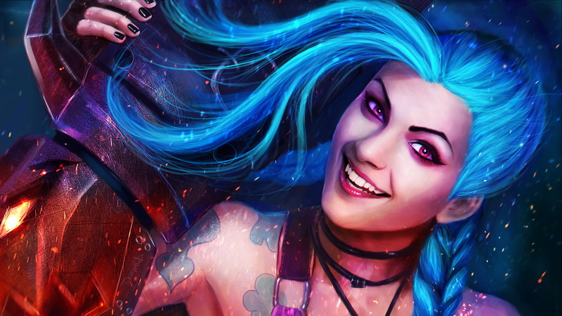 jinx, video, legends, blue, cosplay, girl, hd, league, 2K, games, desktop, hair