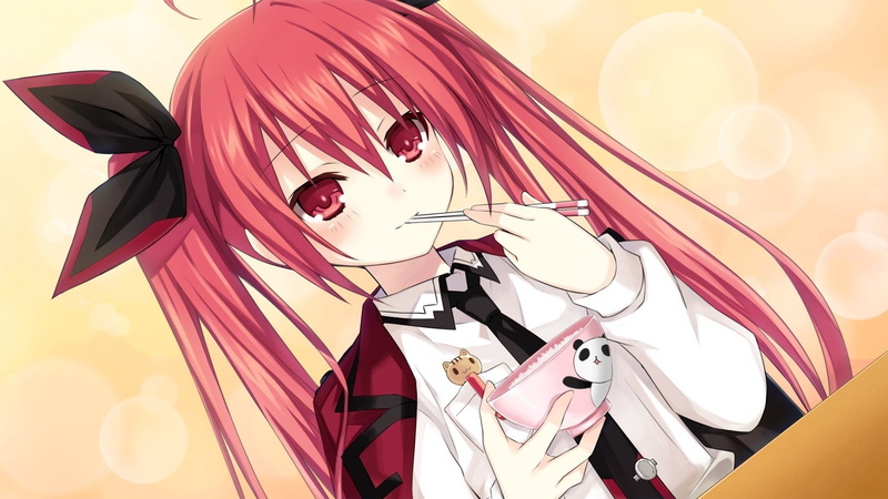 twintails, Itsuka Kotori, anime, 1080P, redhead, Anime Girls, Eating, Date A Live