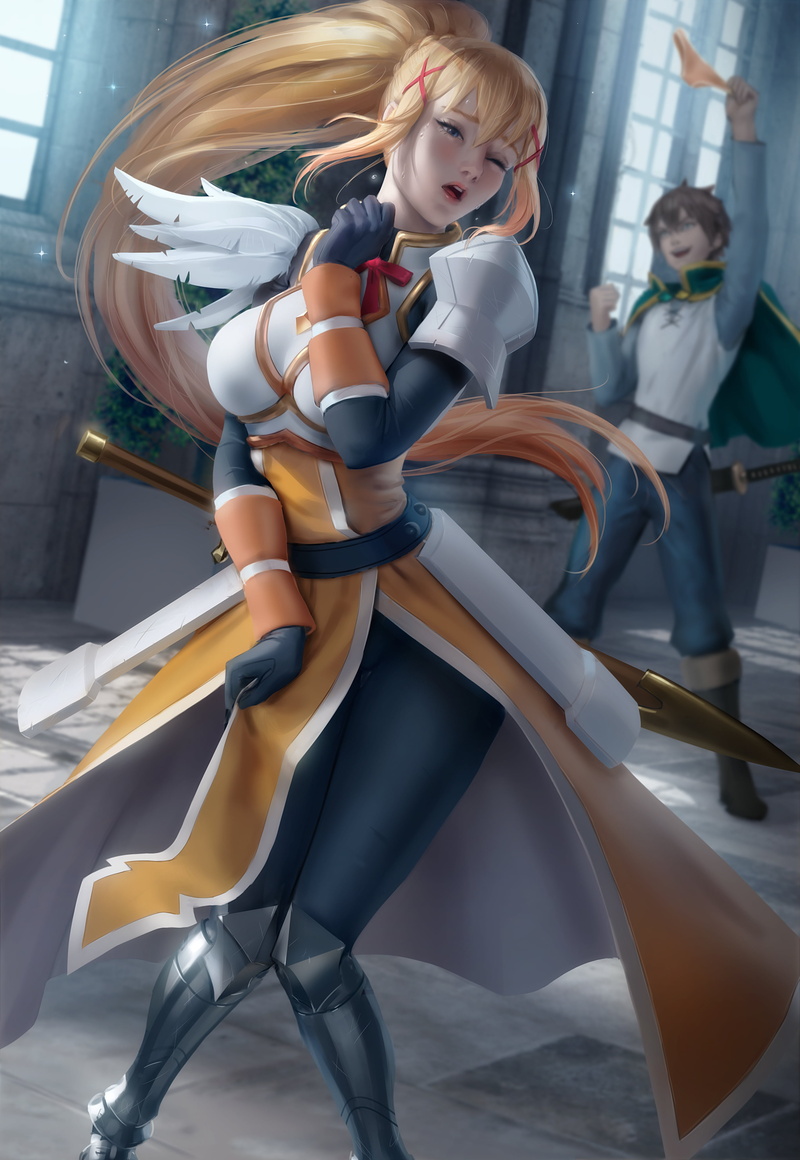 illustration, Darkness (KonoSuba), 4K, fan art, portrait display, artwork, anime girls, Kono Subarashii Sekai ni Shukufuku wo!, Zaroy, digital art, anime