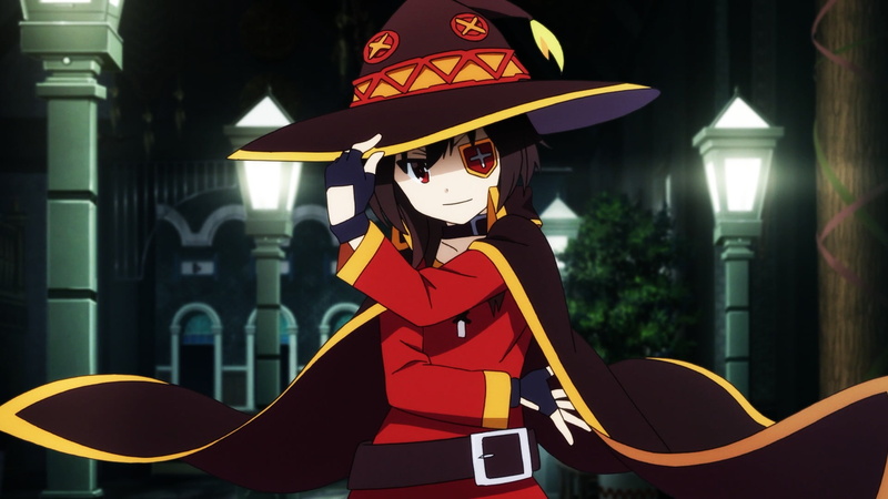 character, lifestyles, black, building exterior, built structure, cartoon, costume, sunlight, anime girls, smiling, representation, Kono Subarashii Sekai ni Shukufuku wo!