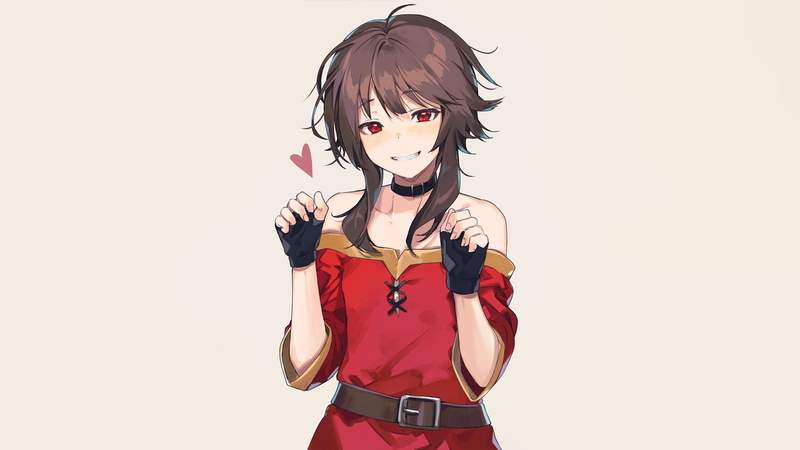 Smile, blush, Megumin, simple background, anime girls, 1080P, anime, manga, Kono Subarashii Sekai ni Shukufuku wo!