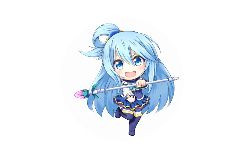 creativity, white background, studio shot, copy space, emotion, KonoSuba, young adult, blue, Aqua (KonoSuba), indoors, women, Anime, one person, representation
