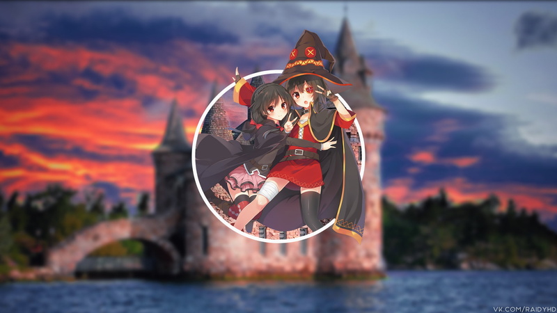 picture-in-picture, 1080P, Megumin, Yunyun (Konosuba), anime girls, Kono Subarashii Sekai ni Shukufuku wo!, anime