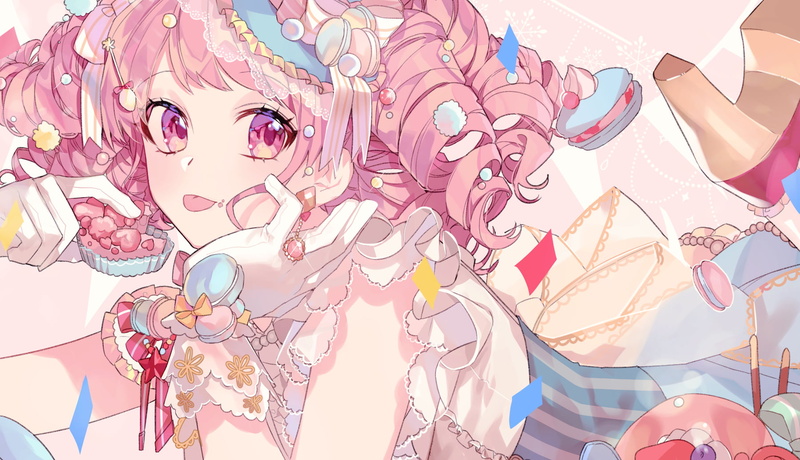 candy, pink hair, anime, BanG Dream!, simple background, anime girls, pink eyes, 720P